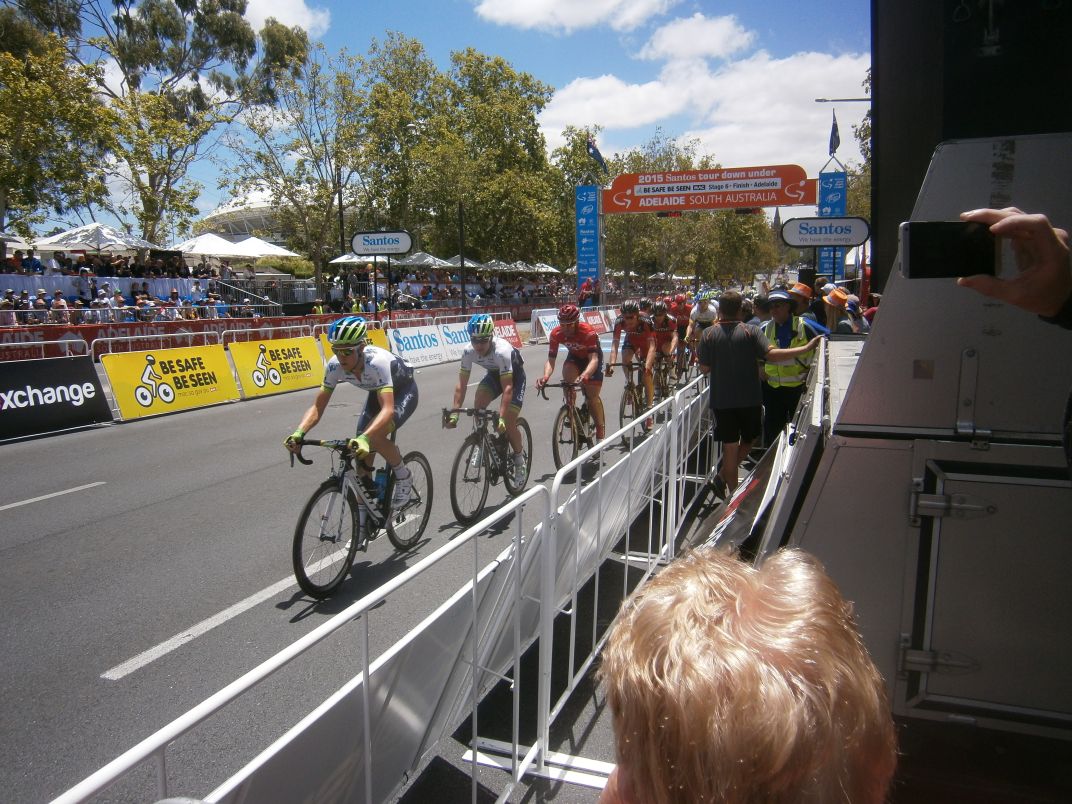 Orica Greenedge, leading out the chase on an early lap.