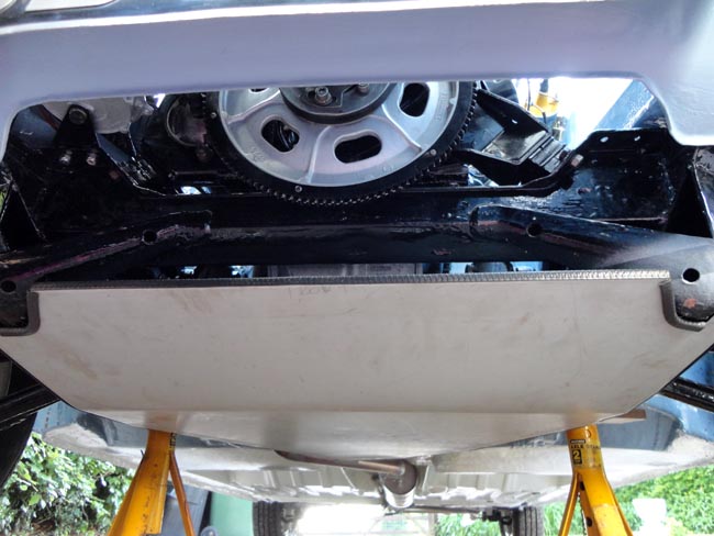 Drip tray in place under engine